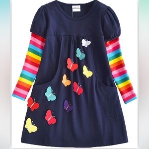 Vikita toddler girls dress rainbow long sleeves